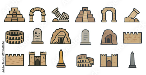 Ancient architecture icons for design and decor projects