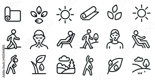 Wellness and relaxation icons for health and nature designs