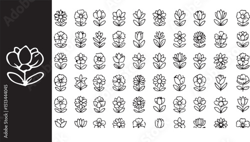 Extended Flower Icon Collection bird, picture, introduce, invitation, key, letter, like, line, love, lucky, padlock, profit, icon, put, put up, ring, rose, row, set, symbol, toast, vacation, valentine