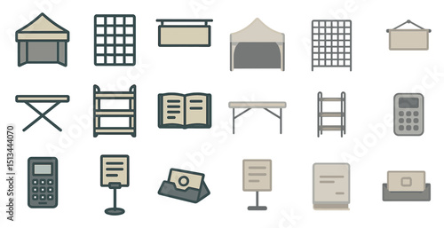 Set of icons for event planning and organization tools and concepts