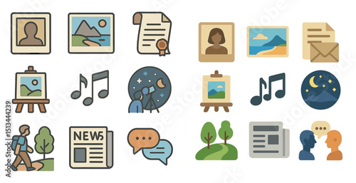 Assorted icon collection featuring nature, art, and communication themes