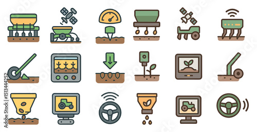 Smart farming and agriculture technology icons for digital design and print