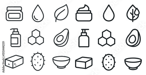 Skincare and natural ingredient icons for product design and branding