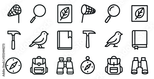 Nature exploration and adventure icons for recreational activities