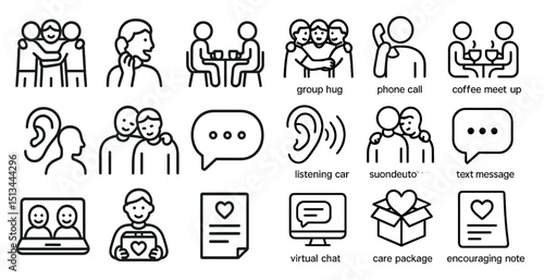 Connection and communication icons for social interaction and support concepts