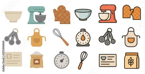 Baking essentials collection - tools, utensils, and icons for kitchen design projects