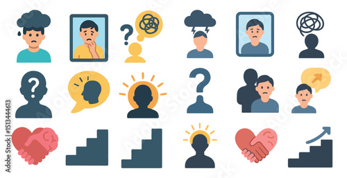 Mental health and personal growth icons for motivational design