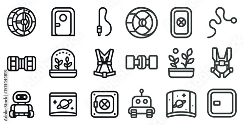Futuristic icons featuring space travel and robotics elements for design
