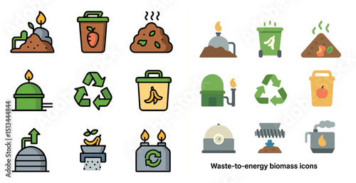 Waste to energy biomass icons for sustainable practices and recycling design