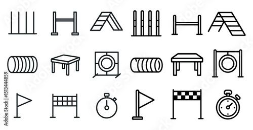 Dog agility icons set for training and competition designs