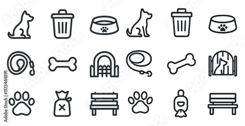 Dog essentials icons set for pet care and training design