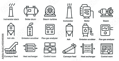 Industrial equipment icons for engineering and energy projects design
