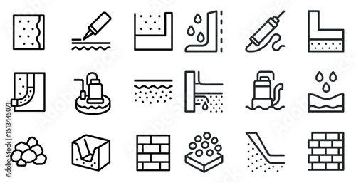 Waterproofing and construction icons for home repair and renovation projects