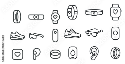 Collection of wearable technology icons for fitness and health