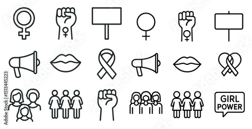 Feminist symbols and unity icons for empowerment and equality