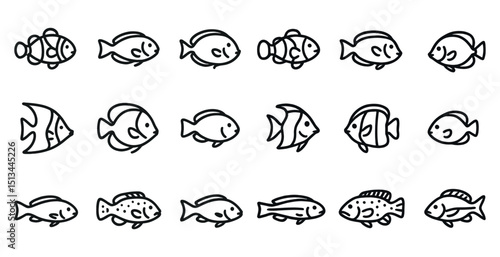 Outline of various fish illustrations for marine life designs and creativity