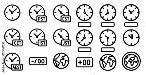 World clock time zone icons for global scheduling or planning design