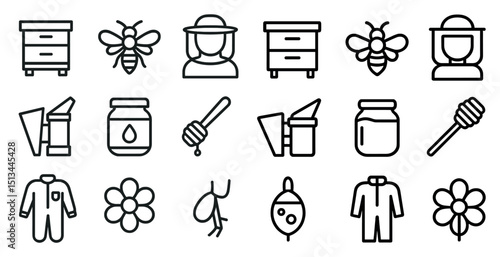 Beekeeping essentials and apiary icons for honey production design
