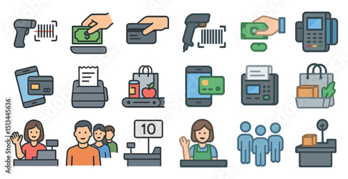 Retail and payment icons for shopping and checkout process design