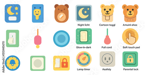 Cute night light and safety icons for child bedroom decor and innovative technology
