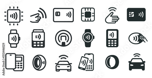 Contactless payment and wireless technology icons for digital design