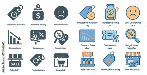 Consumer behavior icons for shopping and marketing designs