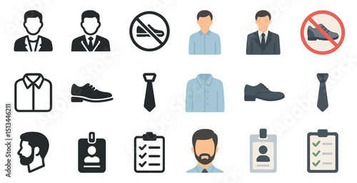 Professional office attire and identification icons for business design projects