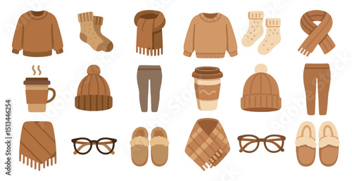 Cozy autumn essentials with warm clothing and accessories collection
