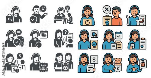 Customer support and service icons for business communication design