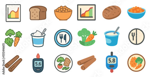 Healthy eating and diabetes management concepts with food and nutrition icons