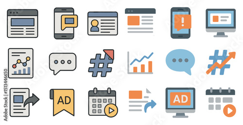 Digital marketing and communication icons for web and apps design