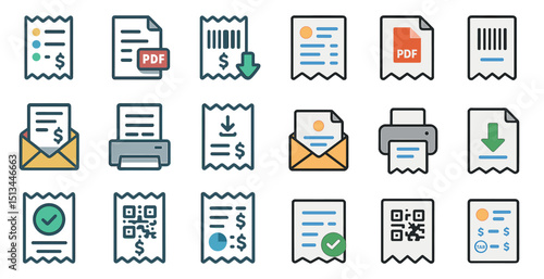 Financial document icons set for digital and print use