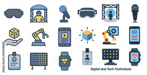 Digital and technology festival icons for event design and promotion