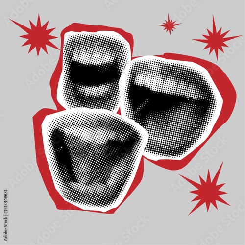 Halftone female mouth with emotions,trendy collage cut out elements,speech bubbles