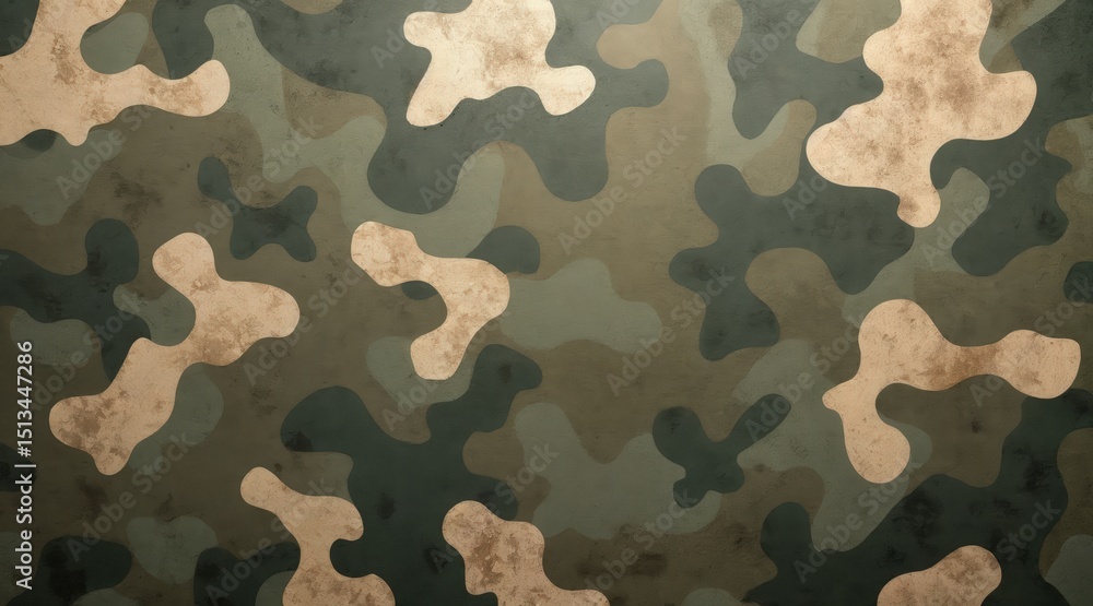 Naklejka premium Distressed tactical camouflage with layered military tones