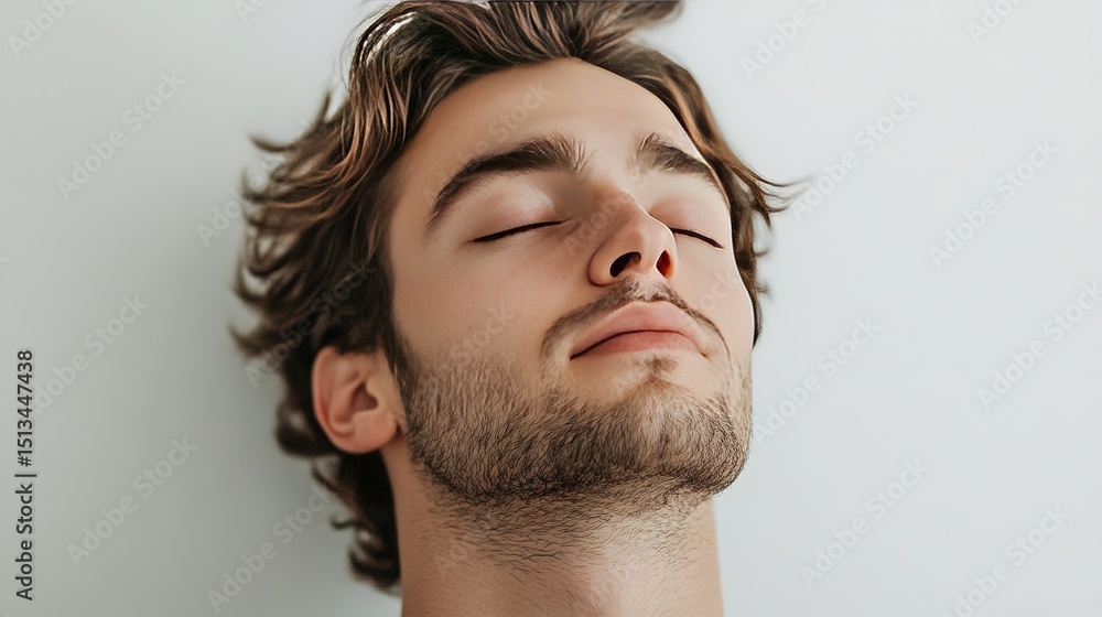 Fototapeta premium A mans face expressing calm and serenity soft expressio