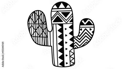 Desert cactus silhouette with geometric patterns, terracotta and sand.

