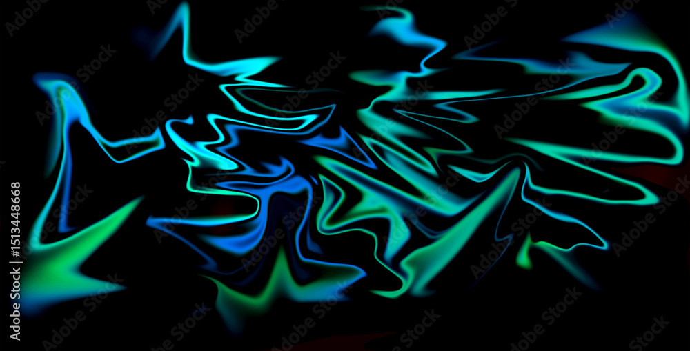 Fototapeta premium Abstract neon fluid art featuring vibrant teal and blue colors on black background