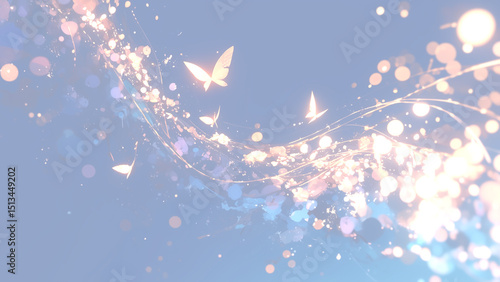 夜空を舞う金色の蝶 - 幻想的な光とボケのファンタジー背景