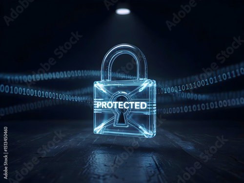 Glowing Padlock with Binary Code Illustrating Data Protection and Cybersecurity Concepts