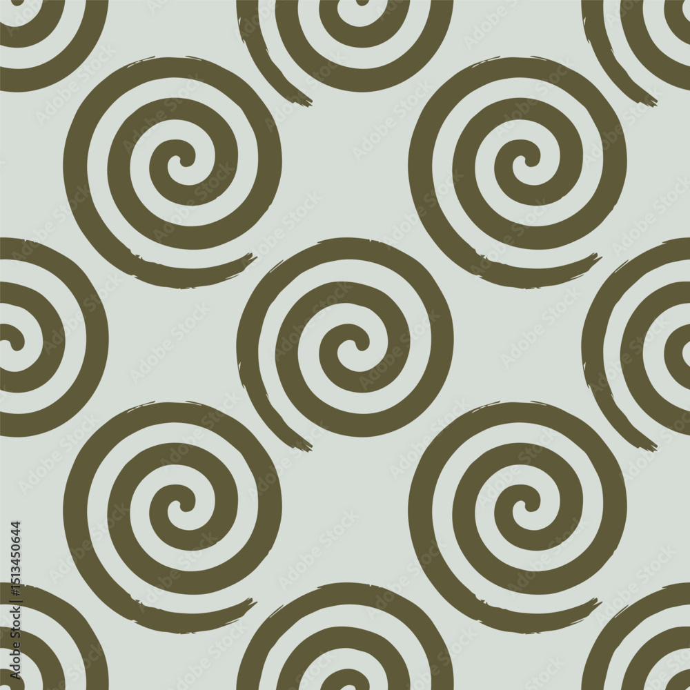 Fototapeta premium Spiral seamless pattern. Abstract, geometric design features a modern, tribal-inspired style. Ethnic hand-drawn repeating print design in ink technics.