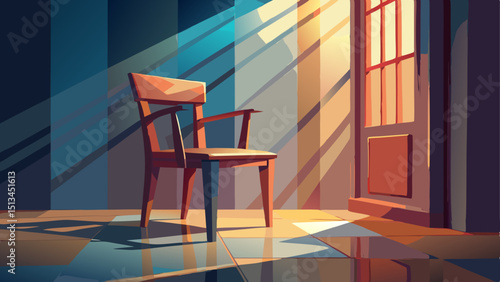 An elegant wooden chair stands alone in a minimalist room, bathed in soft afternoon light, reflecting stillness, solitude, and the quiet function of design meeting daily comfort.