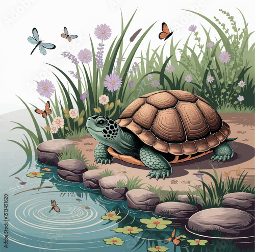 illustration, animal, turtle, vector, ocean, drawing, tortoise, sea, marine, cartoon, underwater, wild, aquatic, nature, graphic, design, wildlife, cute, art, icon, funny, green, character, swim, shel