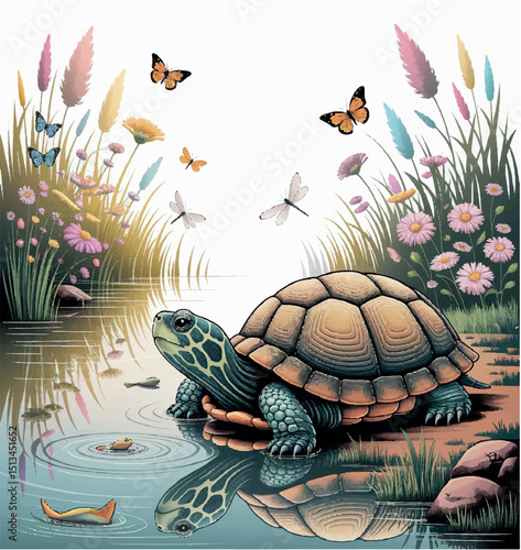 illustration, animal, turtle, vector, ocean, drawing, tortoise, sea, marine, cartoon, underwater, wild, aquatic, nature, graphic, design, wildlife, cute, art, icon, funny, green, character, swim, shel