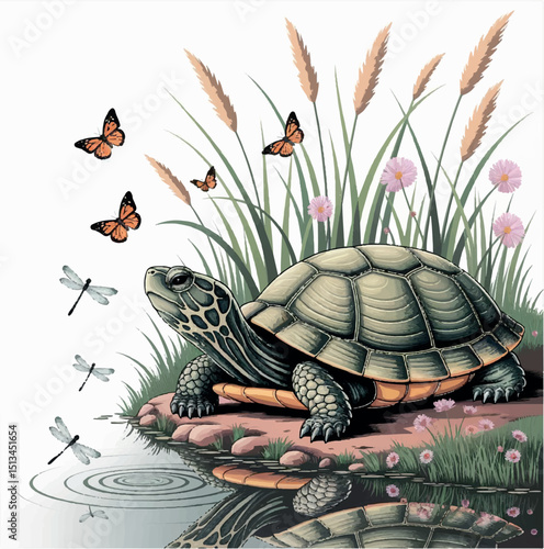 illustration, animal, turtle, vector, ocean, drawing, tortoise, sea, marine, cartoon, underwater, wild, aquatic, nature, graphic, design, wildlife, cute, art, icon, funny, green, character, swim, shel