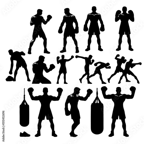 set of a boxer silhouette , boxer silhouette