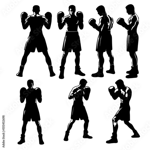 set of a boxer silhouette , boxer silhouette
