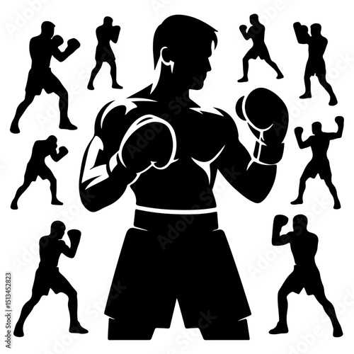 set of a boxer silhouette , boxer silhouette