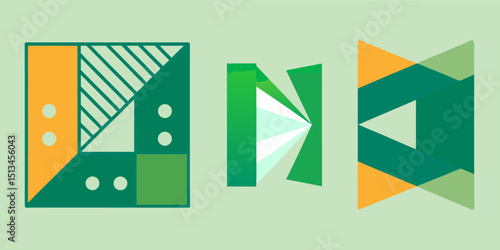 Creative L and N shaped logos in geometric abstraction with bold shapes and contrast, ideal for graphic branding, modern prints, or design resources