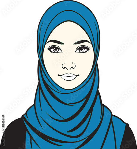 Elegant Portrait: A dignified portrait of a woman adorned in a striking head covering, her expression embodying poise, grace, and cultural pride. Capturing serenity and respectful beauty.